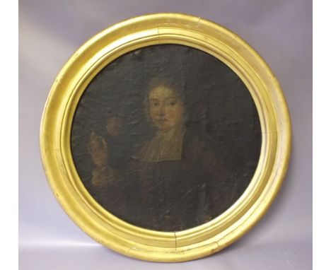 (XVIII-XIX). Circular portrait study of a cleric, unsigned, oil on canvas laid on board, framed, Dia. 56 cm