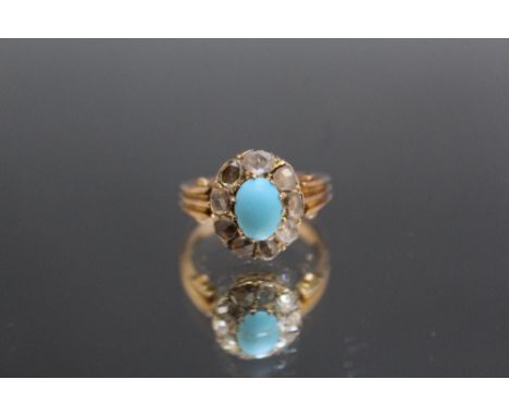 A TURQUOISE AND DUTCH CUT DIAMOND RING, ring size K