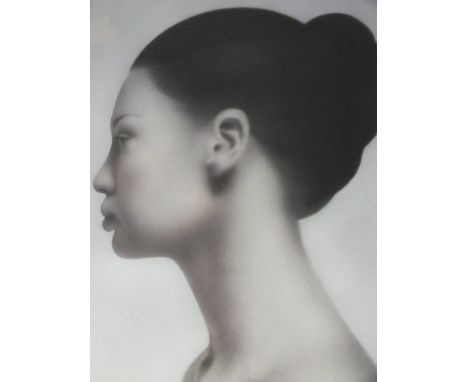 (XX-XXI). British school, head and shoulder profile portrait study of a young woman, unsigned, mixed media on paper, framed a