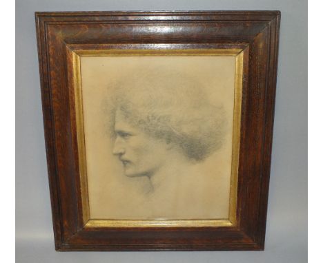 (XIX). Pre-Raphaelite school, portrait study of a young man, unsigned, pencil drawing on paper possibly over a lithograph bas