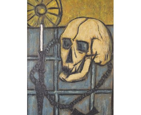 CIRCLE OF BERNARD BUFFET (1928-1999). French school, surrealist composition with skull and candlestick, bears signature and d