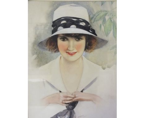 GREGOR McGREGOR (XX). Scottish school, half length portrait study of a young woman wearing a hat, signed lower middle, waterc