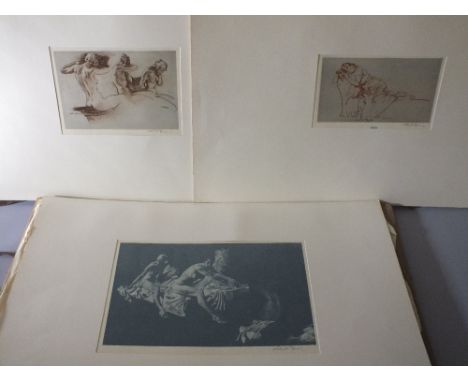 SIR WILLIAM RUSSELL FLINT (1880-1969). A folder of five sepia female studies, mainly nude, all signed in pencil or crayon low