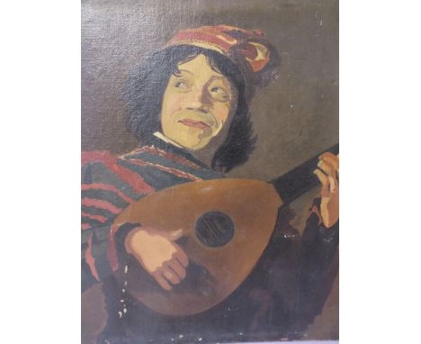 (XIX-XX). Study of a troubadour playing a mandolin, signed bottom right, oil on canvas, unframed, 55 x 46 cm
