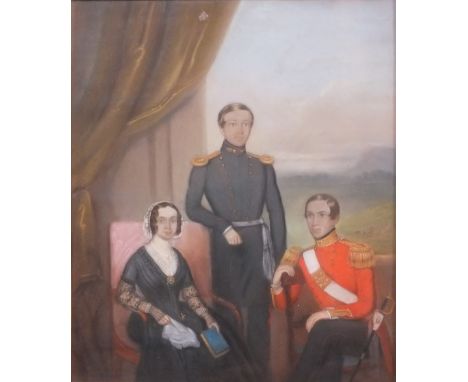 (XIX). Portrait study of Lady Henrietta Manners, widow of Colonel James Manners and her two sons Hugo and Julian, in military