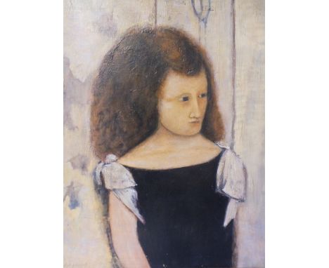 (XX). Continental school, modernist portrait study of a young girl, indistinctly signed lower left, oil on canvas, framed, 62