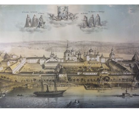 (XIX). Study of Solovki Monastery which became one of Stalin's gulags, see information verso, unsigned, 1873 coloured lithogr