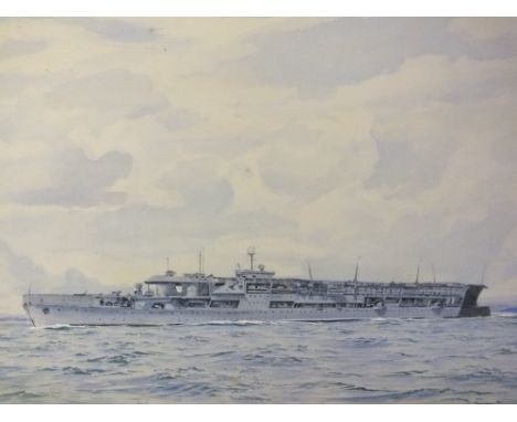ERIC ERSKINE CAMPBELL TUFNELL (1888-0978). Portrait study of a warship off the coast, signed lower right, watercolour, unfram