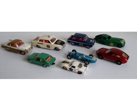 A Corgi Toys Triumph Herald Coupe; Dinky Ford Cortina Rally white/black bonnet RN8; Dinky Hillman Imp Rally, blue RN35; Dinky