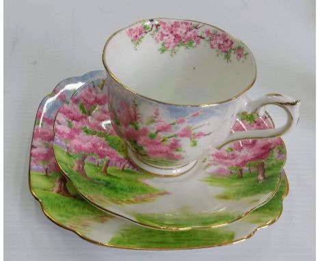 A Royal Albert 'Blossom Time' tea set comprising six each cups/saucers/plates, jug, sugar bowl and cake plate all without vis