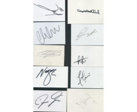 Footballers collection of 10 signed white cards signatures such as Warren Joyce, Ivan Klasnic, John Hollins, Mathieu Flamini,