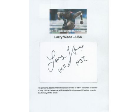 Athletics Larry Wade signed 6x4 inch white card affixed to A4 photo sheet. Good condition. All autographs come with a Certifi