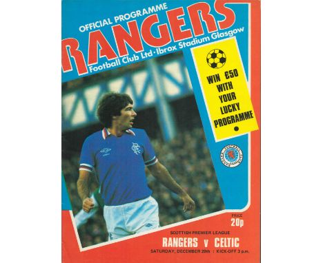 Rangers v Celtic 29th Dec 1979 Ibrox Stadium Glasgow vintage programme. Good condition. All autographs come with a Certificat