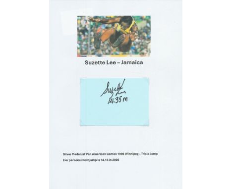 Athletics Suzette Lee signed 4x3 inch card affixed to A4 photo sheet. Good condition. All autographs come with a Certificate 