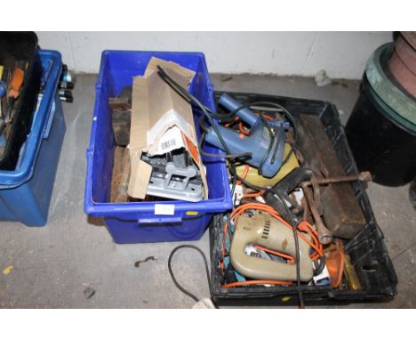 TWO BOXES OF TOOLS TO IN CHISELS, POWER DRILLS ETC