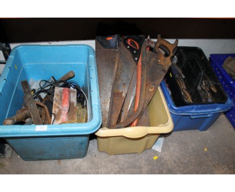 THREE BOXES OF TOOLS TO INCLUDE A QUANTITY OF HANDSAWS
