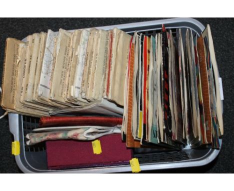 A QUANTITY OF VINTAGE MAPS, SELECTION OF 7" SINGLES ETC