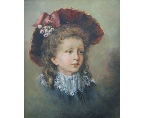 19TH CENTURY (Continental School), A Portrait of a Girl wearing a Red Hat, oil on board, the reverse of mount inscribed 'J.A.