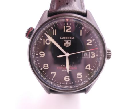 A Tag Heuer black coated titanium Carrera Drive Timer automatic wristwatch, ref WAR2A80, circa 2019, black dial with Arabic n