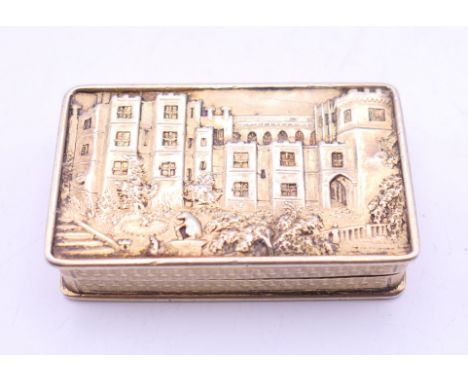 A silver snuff box by Taylor & Perry, Birmingham 1839, decorated with Kenilworth Castle. 4.5 x 2.75 cm. 