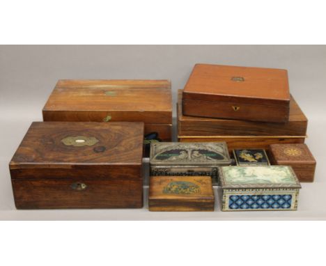 A quantity of various vintage wooden boxes, tins, etc.