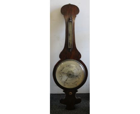 A Victorian rosewood banjo barometer. 112 cm high.