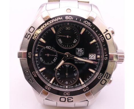 A Tag Heuer stainless steel Aquaracer automatic chronograph bracelet watch, ref CAF2110, circa 2005, black dial with luminous