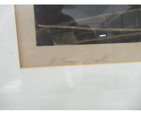 Henry Jamyn Brooks - signed colour print of College boat rowers - signed in pencil bottom left, frames and glazed - 73cm x 50