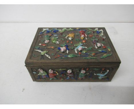 A Chinese brass and enamel box - 13cm x 9cm 