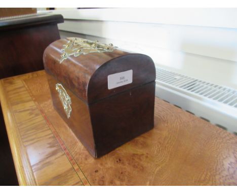 A walnut and brass mounted dome top tea caddy - 18cm x 10cm x 13cm - good overall condition 