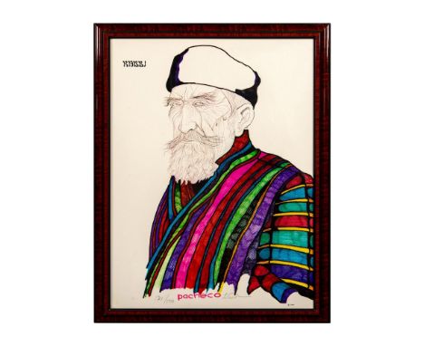 Hand signed color lithograph entitled Rabbi by artist and physician Ferdie Pacheco (The Fight Doctor.) This lithograph depict