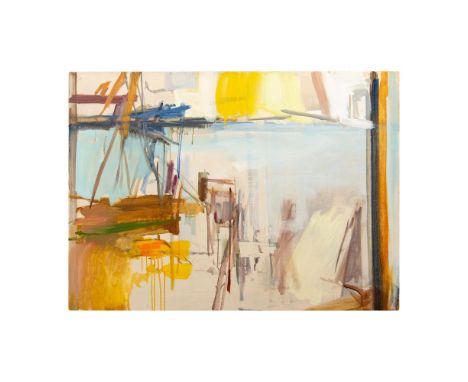 Outstanding oil on linen painting by Abstract Modernist Juan Iribarren. His composition is made with thinned-out oils applied
