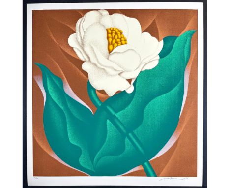 Silkscreen titled Globe Flower. Signed bottom right numbered 78/200. Sight size 26.5" x 25.5"