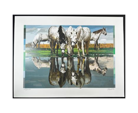 Silkscreen titled Horses of The Camargue Signed bottom right numbered 153/250. Sight size 22" x 29.25"