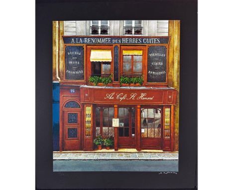 Serigraph titled Cafe St. Honore. Signed bottom right numbered 152/200. Sight size 23" x 26.5"