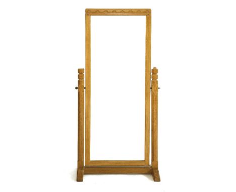 A Robert 'Mouseman' Thompson oak cheval mirror,64cm wide131cm high