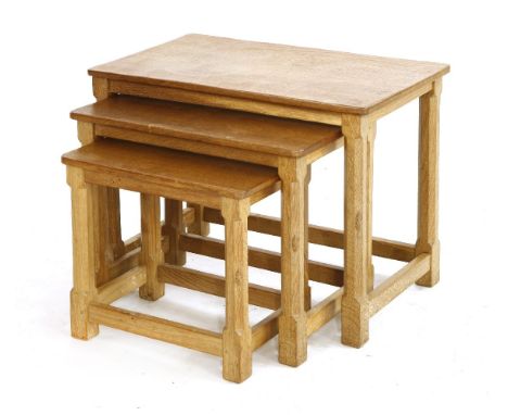 A Robert 'Mouseman' Thompson oak nest of three tables, 61cm wide37cm deep47.5cm high