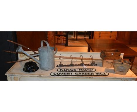 Two pairs of mounted reproduction London street signs 'Covent Garden' & 'Kings Road', together with a cast metal jelly mould,