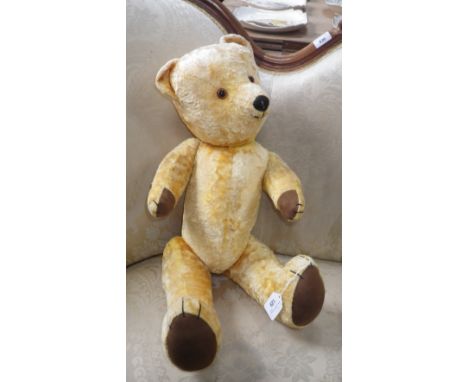 A vintage gold plush Teddy Bear with glass eyes and growler