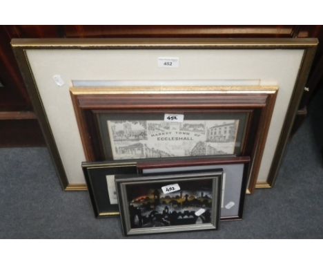 A stylised enamel plaque and a collection of pictures and prints