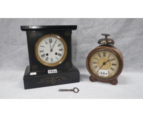 A late 19th century alarm clock of barrel form, made in Wurttemberg 'Long Alarm or Intermittent Alarm', together with a Victo