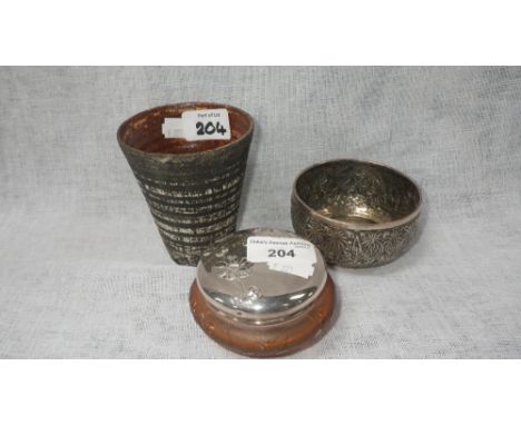 A Daum glass powder jar with silver lid and two similar items