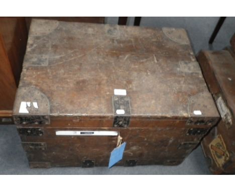 A 19th century oak and metal-bound trunk