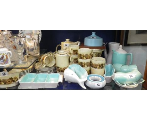 A quantity of Poole pottery "Thistlewood" design dinner and tea ware, a collection of green glazed Poole pottery and a small 