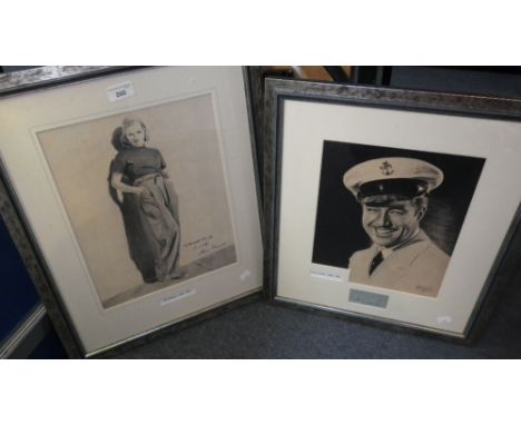 An autograph from Don Ameche mounted with a portrait by Ernest Hinrichs, and similar of Joan Bennett, 