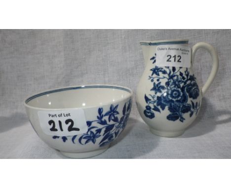 A Worcester blue and white 'sparrow-beak' jug and bowl