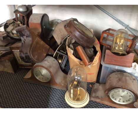 A selection of various clocks, clock parts and barometers, including glass domed clocks, mantel clocks, etc.IMPORTANT: Online