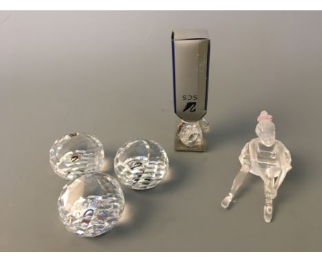 Swarovski ballerina, three paperweights and a key ring. IMPORTANT: Online viewing and bidding only. No in person collections,