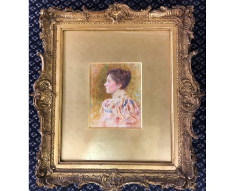 Framed, signed ‘Chas. A. Buchal’&nbsp;and dated ‘98, pencil and watercolour on paper, portrait of female, 14cm x 11.5cm. IMPO