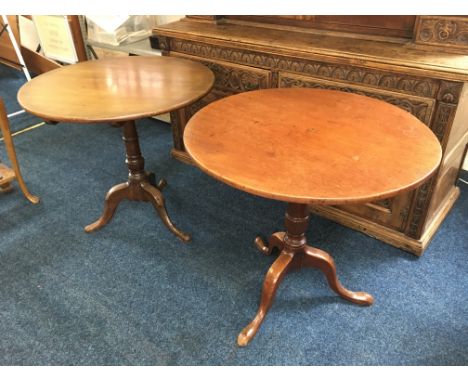 Two 19th century mahogany tilt top tables with single column on tripod base. IMPORTANT: Online viewing and bidding only. Coll